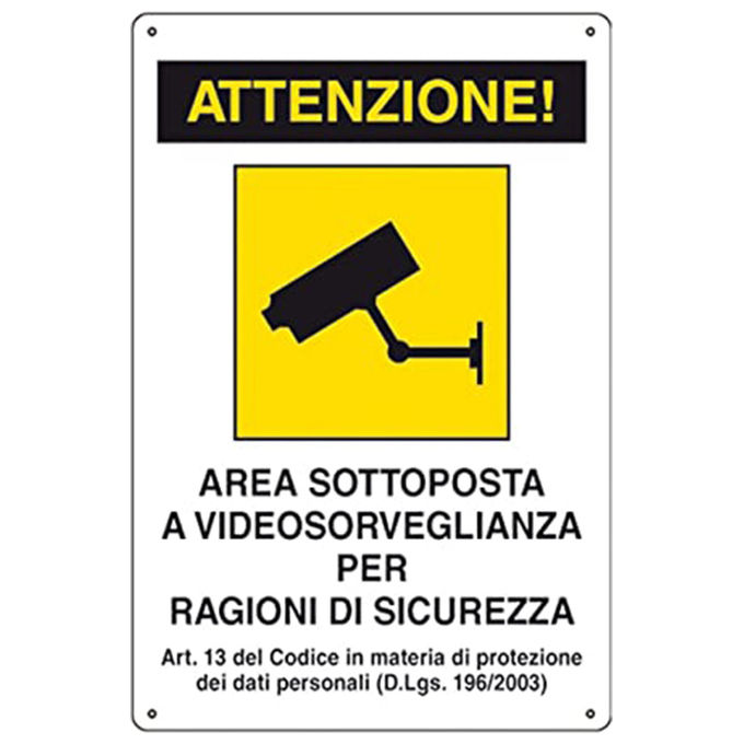 foto del prodotto cartello 30x20 videosorveglianza rilevazione 24h all.