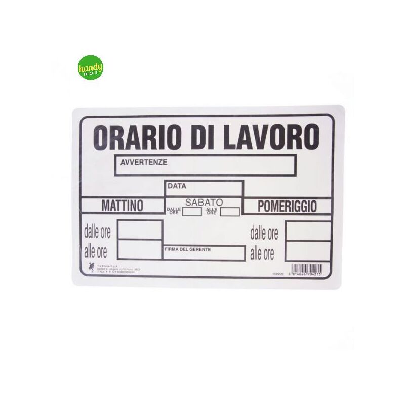 foto del prodotto cartello 3m orario di lavoro 30 x 20 cm