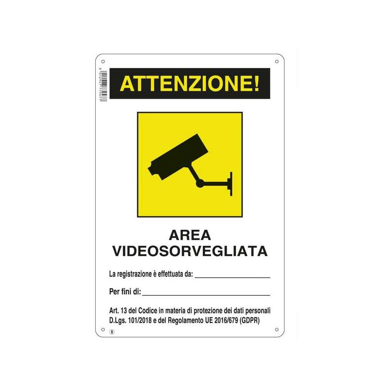 foto del prodotto cartello area videosorvegliata 20x 30 alluminio
