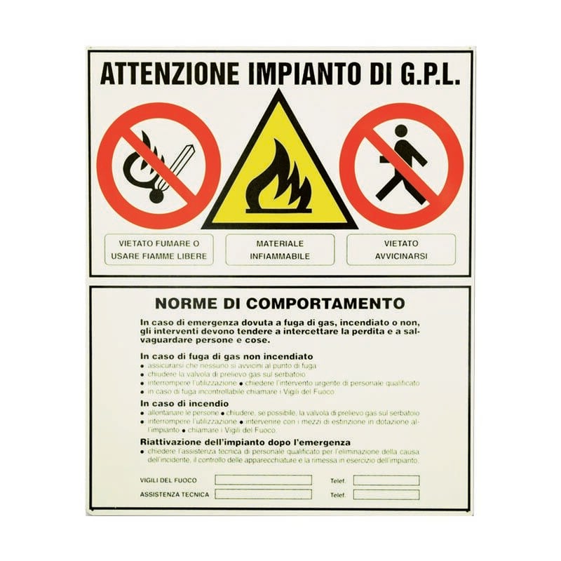 foto del prodotto cartello attenzione impianti di gpl