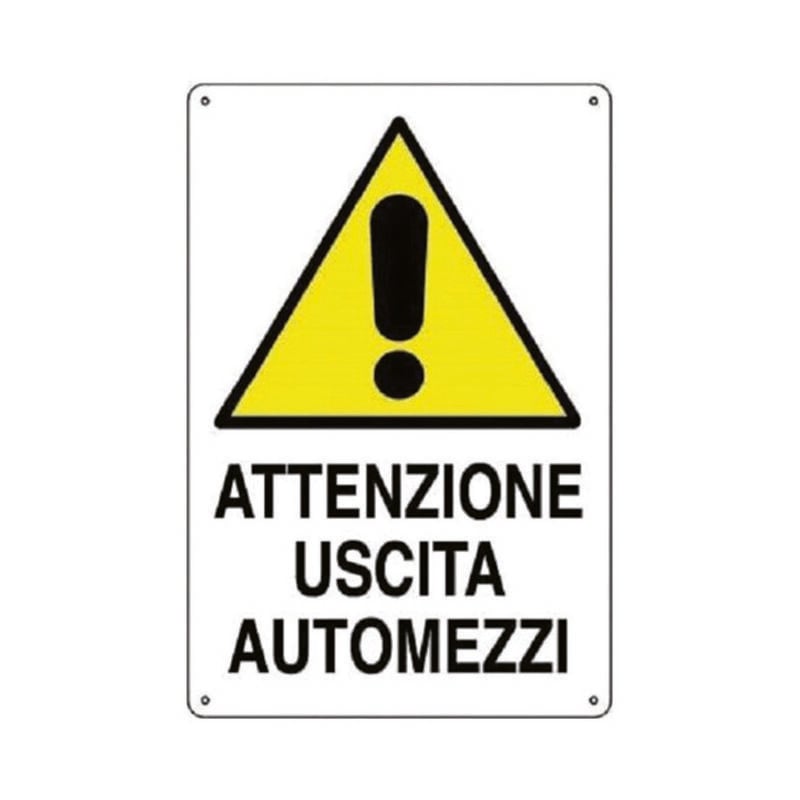 foto del prodotto cartello attenzione uscita automezzi cm.50x70h.