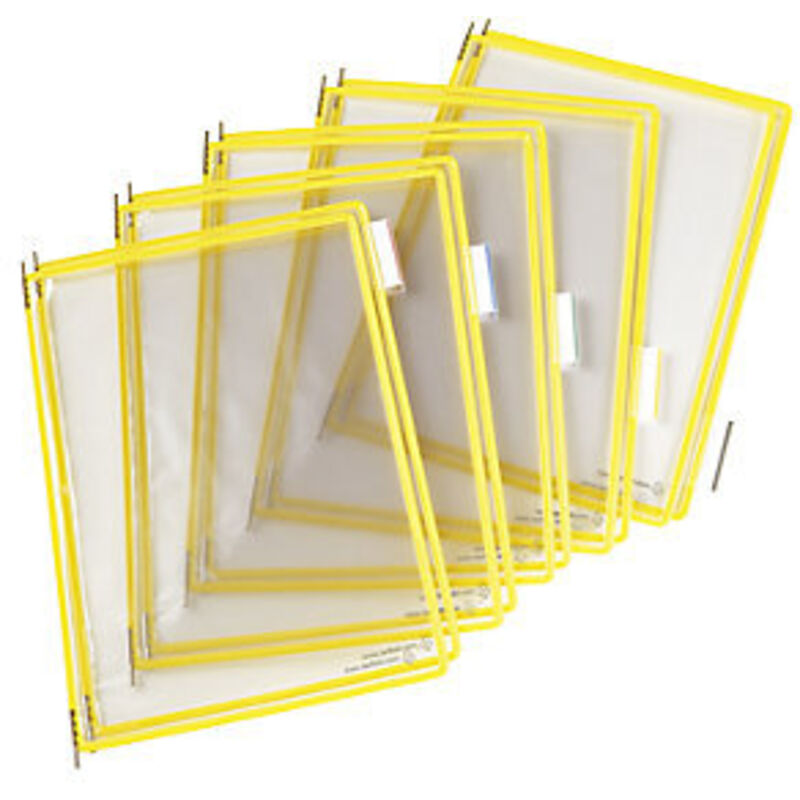 foto del prodotto cartello in pvc con cornice in filo metallico, giallo, senza riflessi, formato din a4, confezione da 10 pezzi.