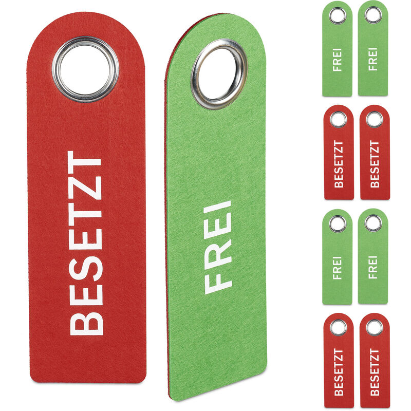 foto del prodotto cartello occupato libero per porta, set 10, targhetta bagno non disturbare bilaterale in feltro, rosso verde relaxdays