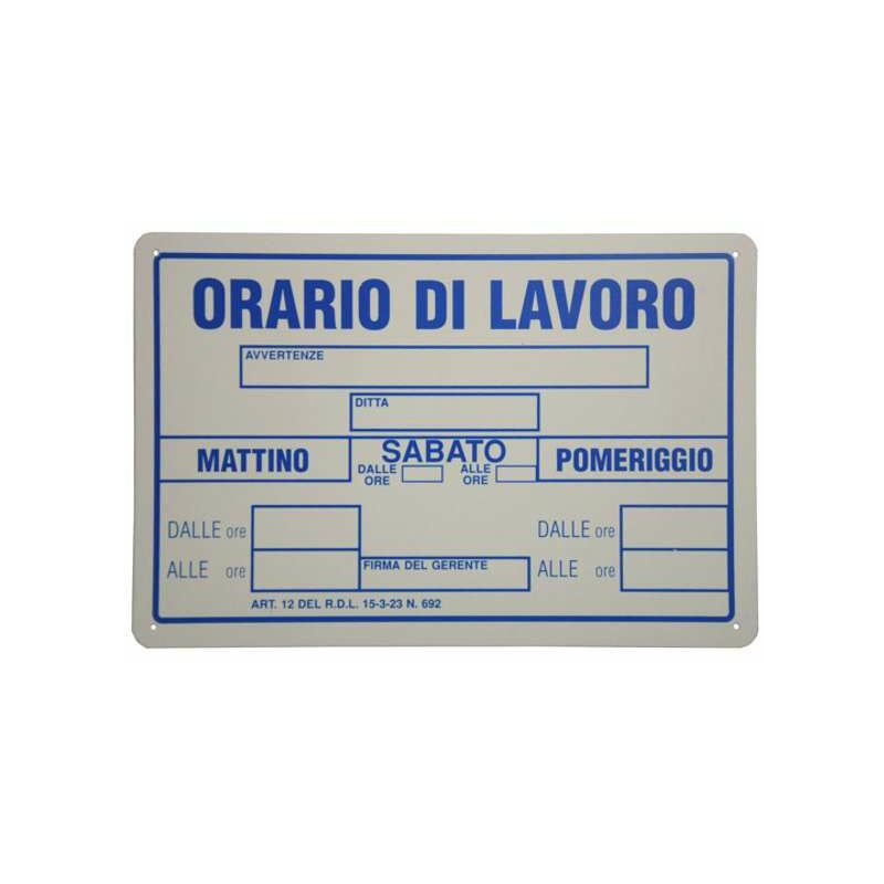foto del prodotto cartello orario lavoro 30x 20 plastica