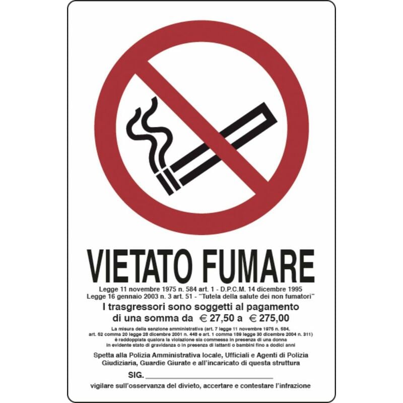 foto del prodotto cartello segnaletica ""vietato fumare"" con legge 30x20