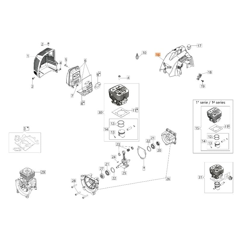 foto del prodotto carter motore originale oleomac per unita motore bc 300 d 61280185r