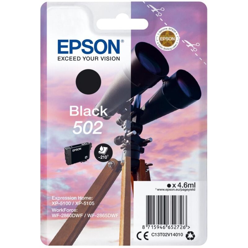 foto del prodotto cartuccia di inchiostro originale epson c13t02v14010 502 singlepack nero per expression home xp-5100 xp-5105 workforce wf-2860dwf