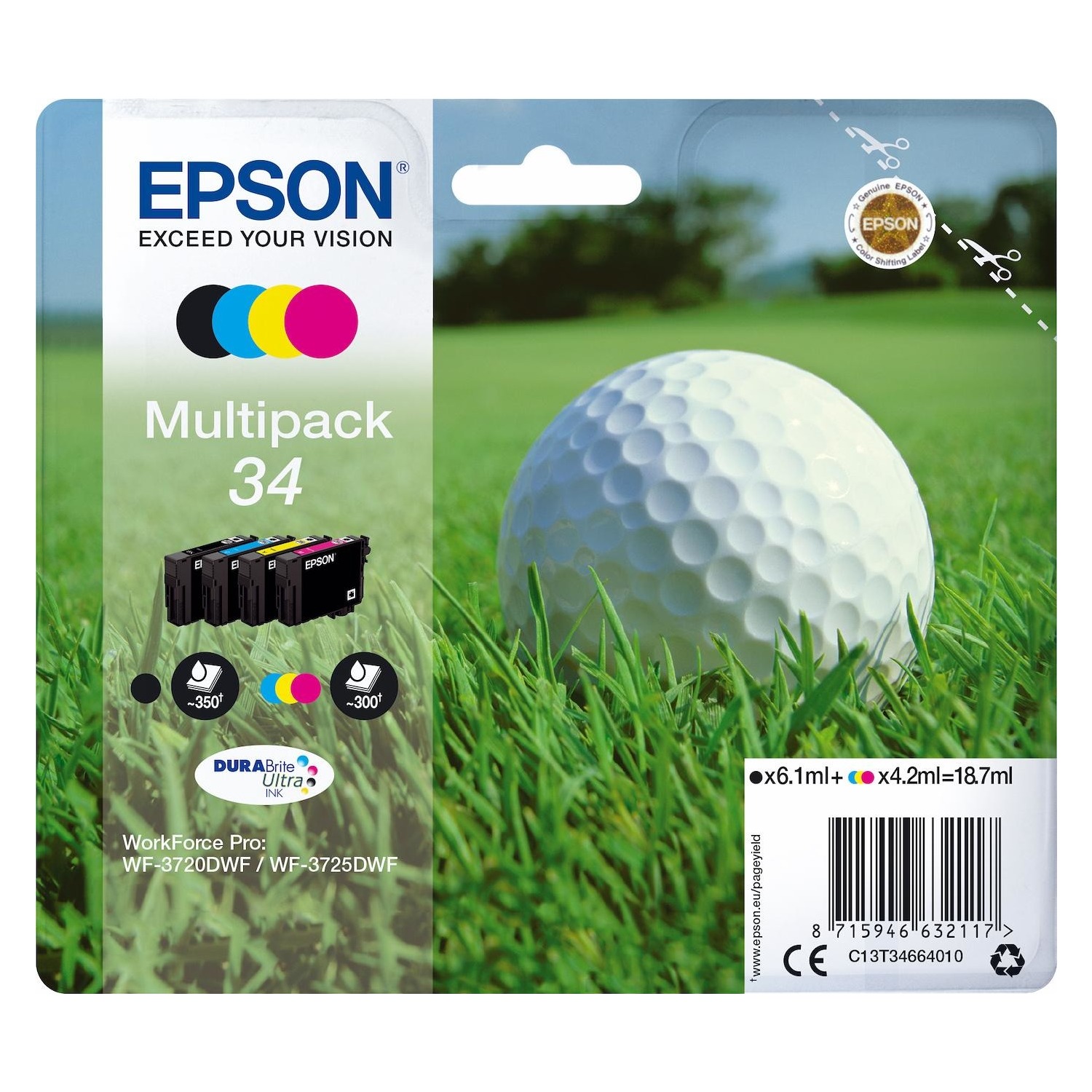 foto del prodotto cartuccia epson pallina da golf 34 multipack per wf3725dw wf3720dwf