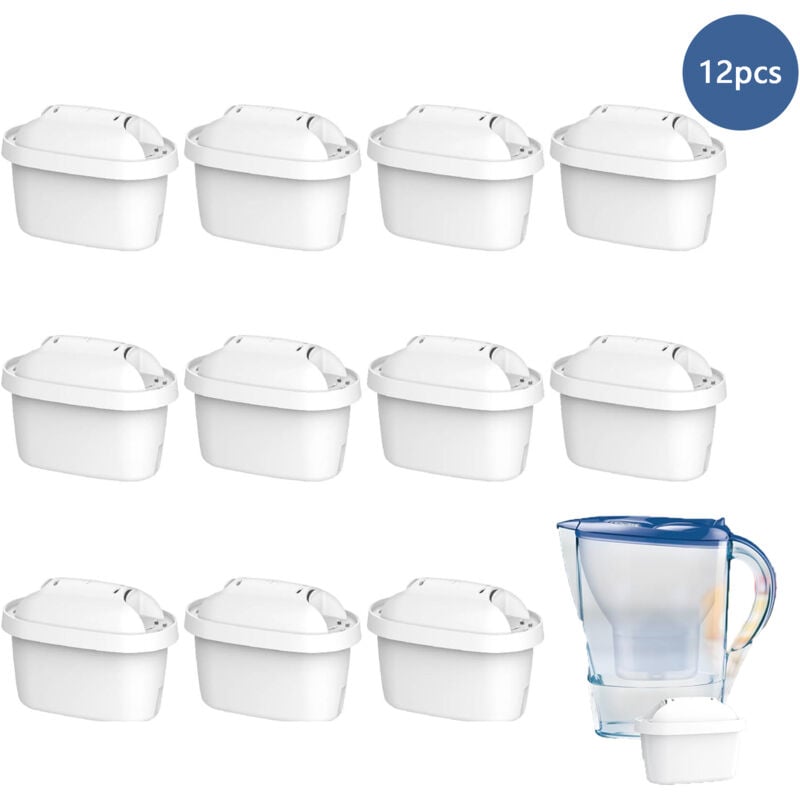 foto del prodotto cartuccia filtro acqua, ricambio da 12 pezzi per brita maxtra plus, ricarica caraffa filtrante marella, la terza generazione di declorazione e