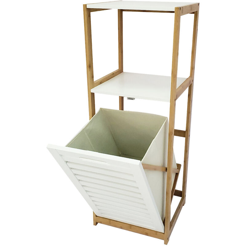 foto del prodotto casa collection - mobile mobiletto cesta biancheria con 2 ripiani in legno 36x33x98cm bianco