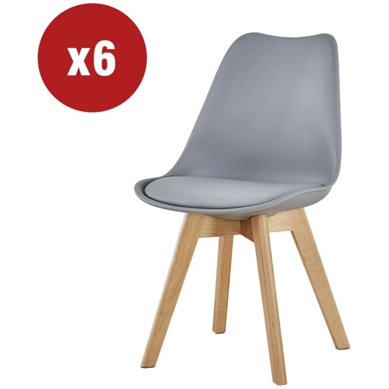 foto del prodotto casa collection sedia da pranzo leila grigio con gambe in legno 6 pezzi