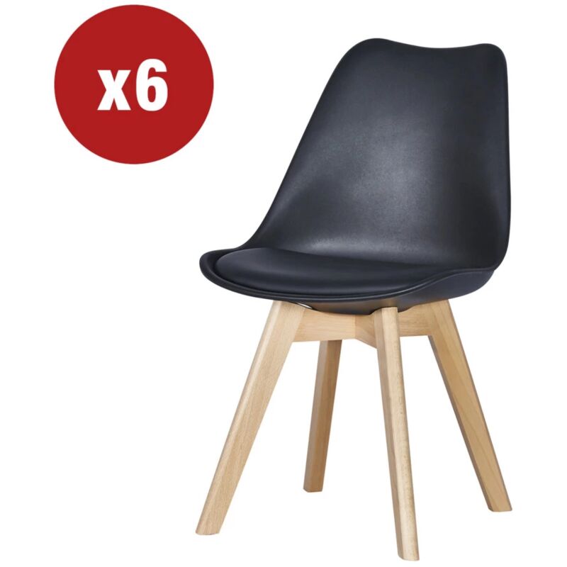 foto del prodotto casa collection sedia da pranzo leila nero con gambe in legno 6 pezzi