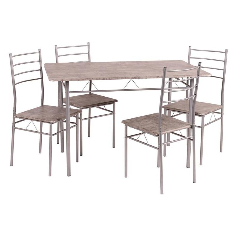 foto del prodotto casa collection set da pranzo lisbona con tavolo rettangolare e 4 sedie silver cemento