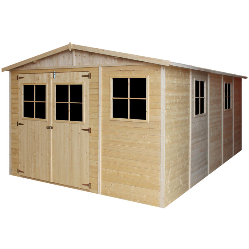 foto del prodotto casa da giardino in legno naturale a226x516x324 cm 15 m magazzino esterno con finestre capanno da giardino bici, deposito attrezzi e rimessa