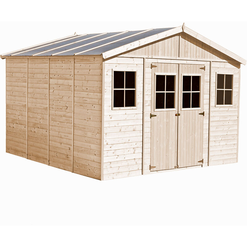 foto del prodotto casa da giardino in legno naturale con pavimento impregnato h246x418x420 cm 16 m magazzino esterno con finestre capanno da giardino bici,
