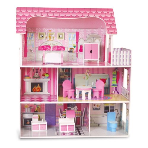 foto del prodotto casa dei sogni per bambole con accessori fatto di legno 40541