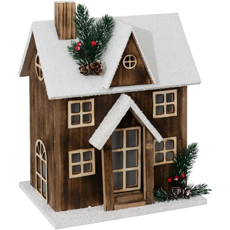 foto del prodotto casa della neve in legno led 34cm, marrone feeric lights christmas