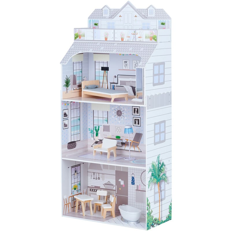 foto del prodotto casa delle bambole in legno grigio a 3 piani e accessori td 11683d teamson kids