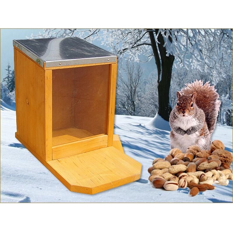 foto del prodotto casa di alimentazione scoiattolo alimentatore di legno plexiglass tetto in zinco plexiglass