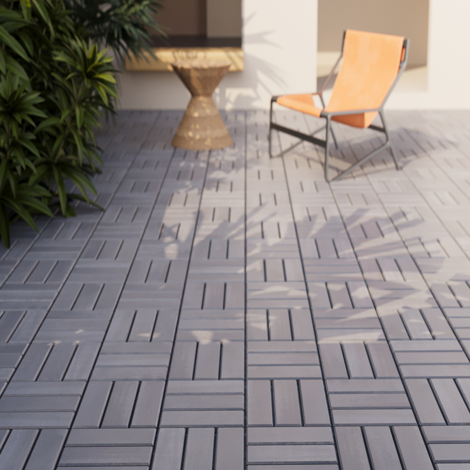 foto del prodotto casa.pro set alliste di 10 piastrelle per pavimentazione da esterno design mosaico in legno grigio