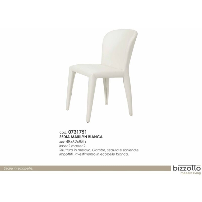 foto del prodotto casa - sedia marilyn bianca 48x62x85h imbottita in ecopelle metallo - bizzotto