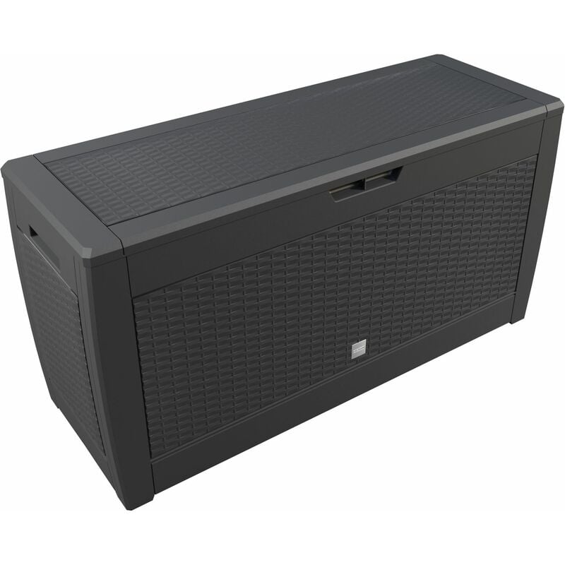 foto del prodotto casaria baule da giardino 119cmx48cmx60cm con coperchio ribaltabile contenitore per esterni box oggetti bauli terrazza effetto rattan antracite