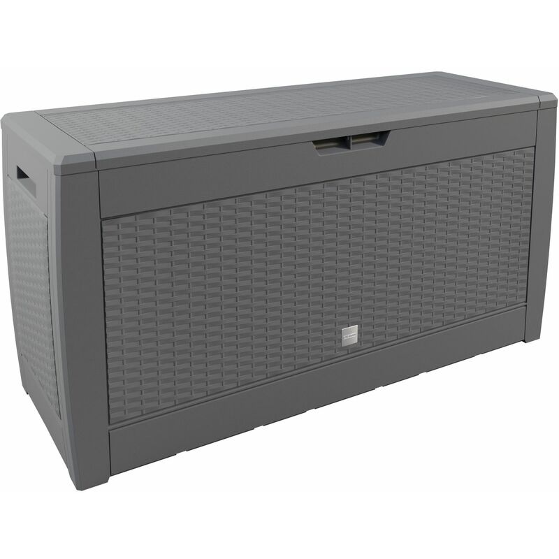foto del prodotto casaria baule da giardino 119cmx48cmx60cm con coperchio ribaltabile contenitore per esterni box oggetti bauli terrazza effetto rattan grigio