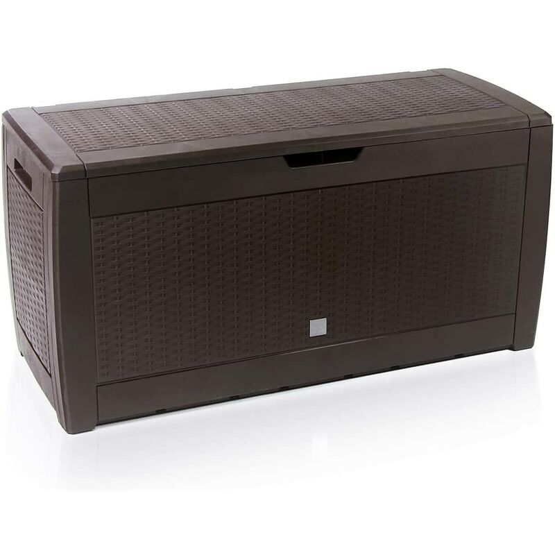 foto del prodotto casaria baule da giardino 119cmx48cmx60cm con coperchio ribaltabile contenitore per esterni box oggetti bauli terrazza effetto rattan marrone