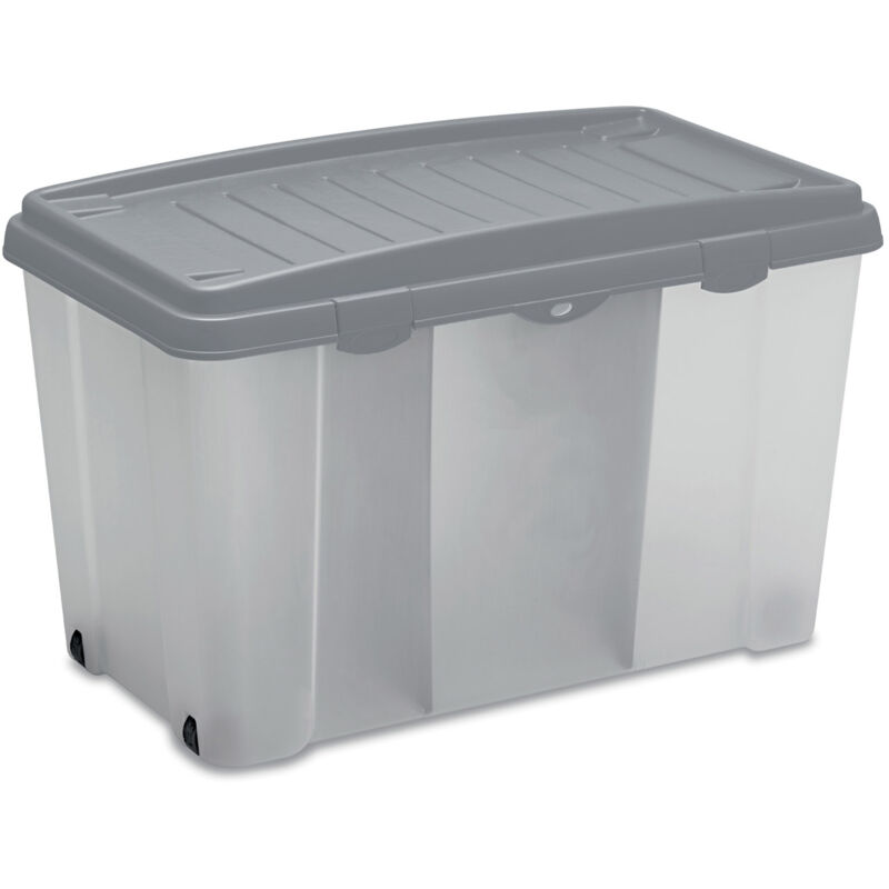 foto del prodotto casaria contenitore riordino con rotelle coperchio box portaoggetti organizer plastica trasparente cambio stagione grigio