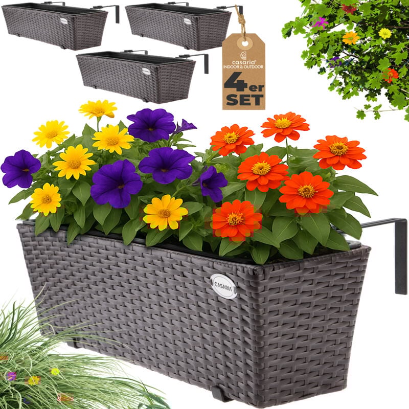 foto del prodotto casaria fioriera in rattan 11 l incl. supporto balcone rimovibile vaso portafiori deco esterni in vari set e colori marrone