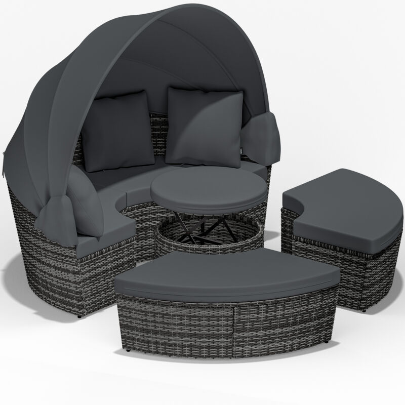 foto del prodotto casaria isola prendisole da esterno resistente alle intemperie con tettoia grigio 185cm tavolo in polyrattan cuscini da 7cm mobili da giardino