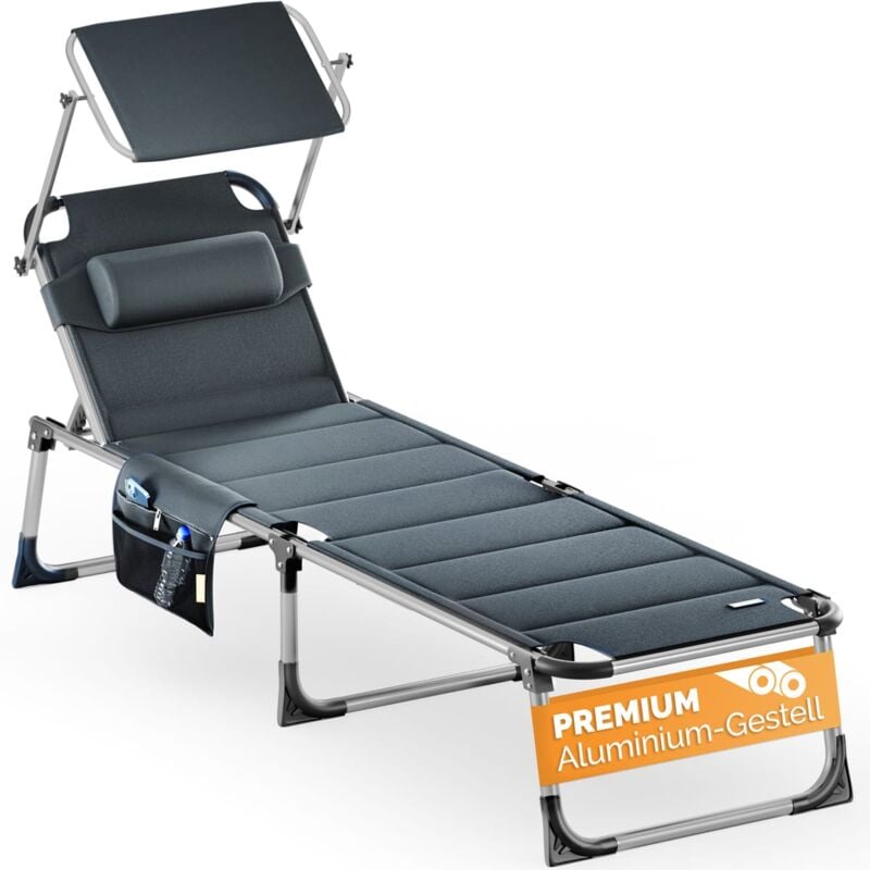 foto del prodotto casaria lettino prendisole bari in alluminio 210cm 150kg con tetto parasole sdraio da spiaggia lettino da giardino blu grey mottled en