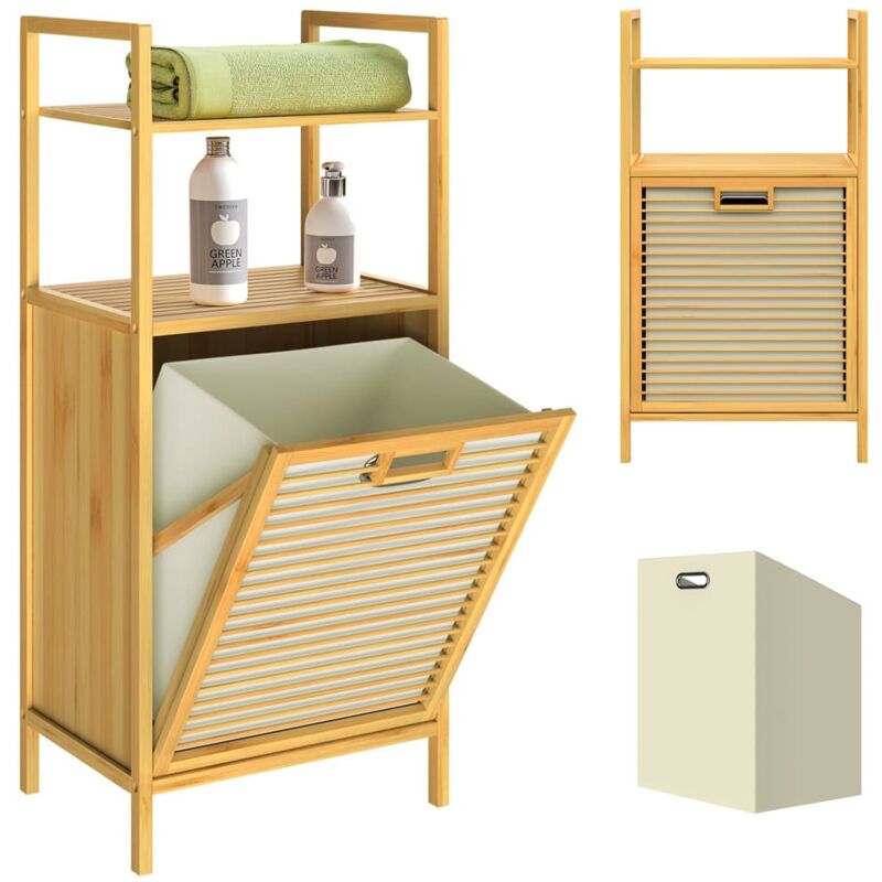foto del prodotto casaria mobile da bagno 2in1 di bamb armadio con cesto dei panni sporchi integrato 40x30x95cm 1x