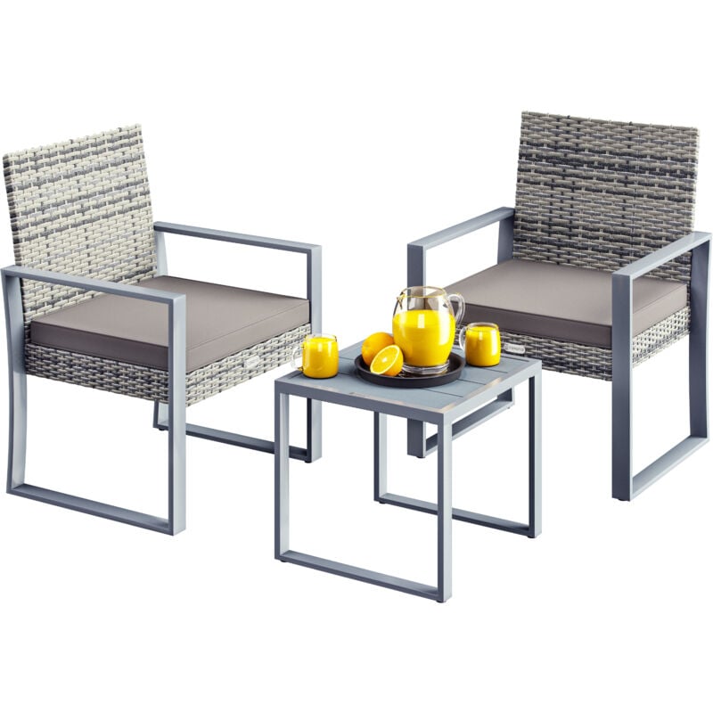 foto del prodotto casaria mobili da giardino in polyrattan wpc tavolo portata 160kg 2 sedie cuscini altezza piedi regolabile resistente alle intemperie terrazza