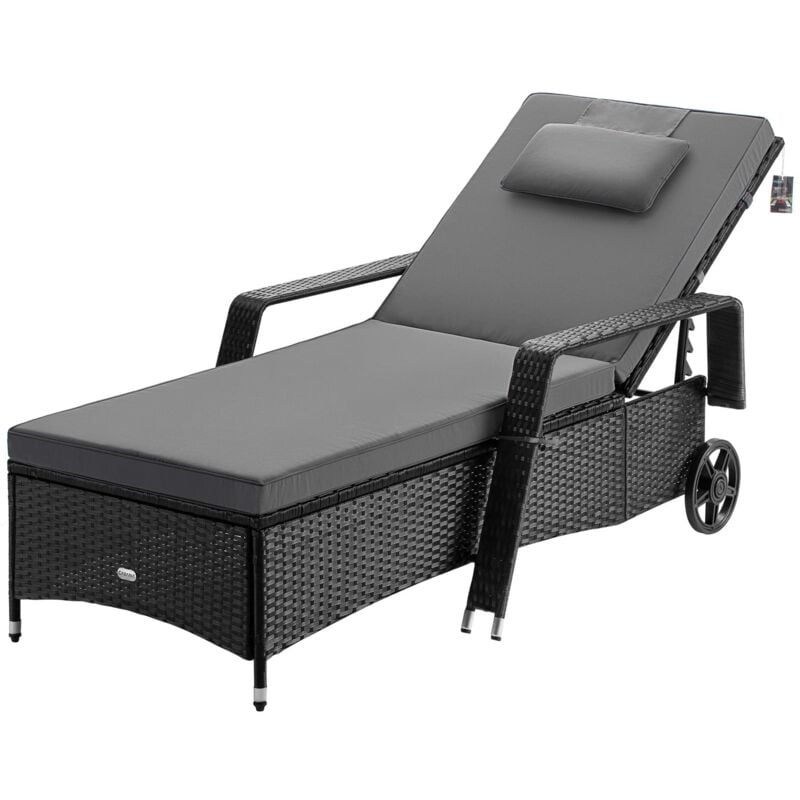 foto del prodotto casaria sdraio giardino polyrattan imbottitura 7 cm cuscino carico max 160 kg schienale regolabile lettino prendisole schwarz anthrazit de 