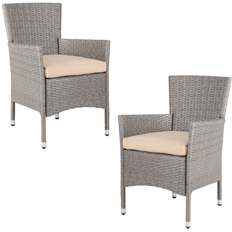 foto del prodotto casaria - set da 2 sedie in polyrattan giardino impilabili con cuscini da balcone crema