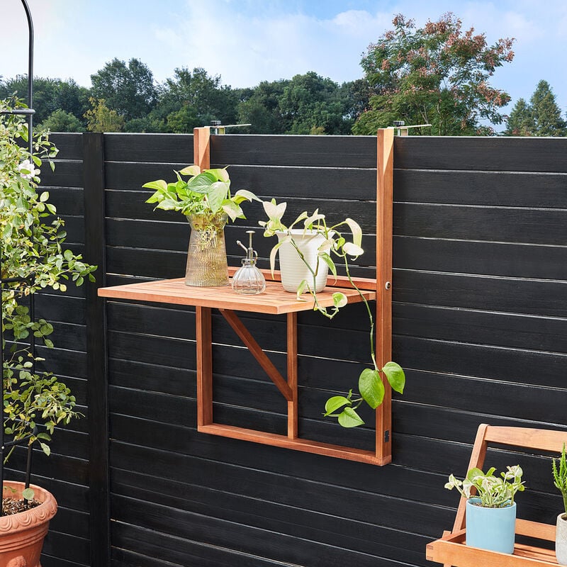 foto del prodotto casaria tavolino pieghevole da balcone legno di acacia tavolo da appendere a sospensione giardino esterno 64x45x87cm