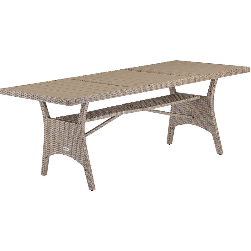 foto del prodotto casaria tavolo da giardino in polyrattan wpc con ripiano max. 8 persone 190x90x74cm altezza regolabile interni esterni effetto legno crema