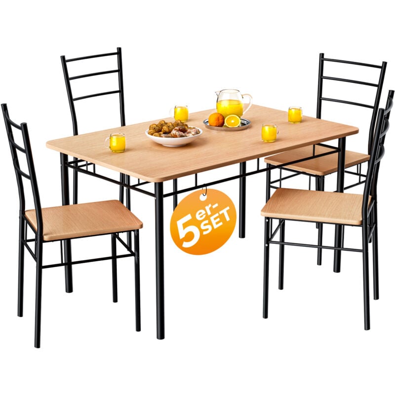 foto del prodotto casaria tavolo da pranzo con 4 sedie in legno set da 5 pezzi 110x68cm struttura in metallo sala da pranzo cucina sedia tavolo mobili arredo casa