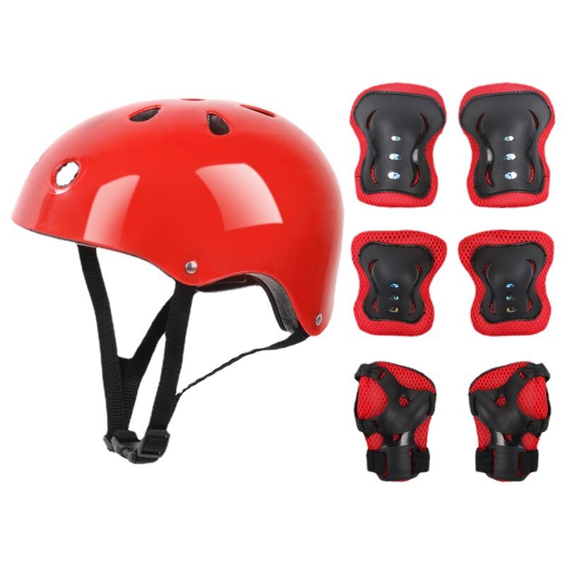 foto del prodotto caschi, set attrezzatura di protezione per pattinaggio casco rosso attrezzatura protettivacaschi, set attrezzatura di protezione per pattinaggio