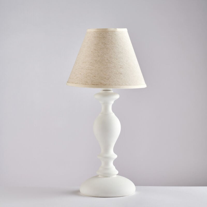 foto del prodotto cascina lumetto in legno bianco shabby 1 luce con paralume dm.20 h.40 20 bl265 lt bco
