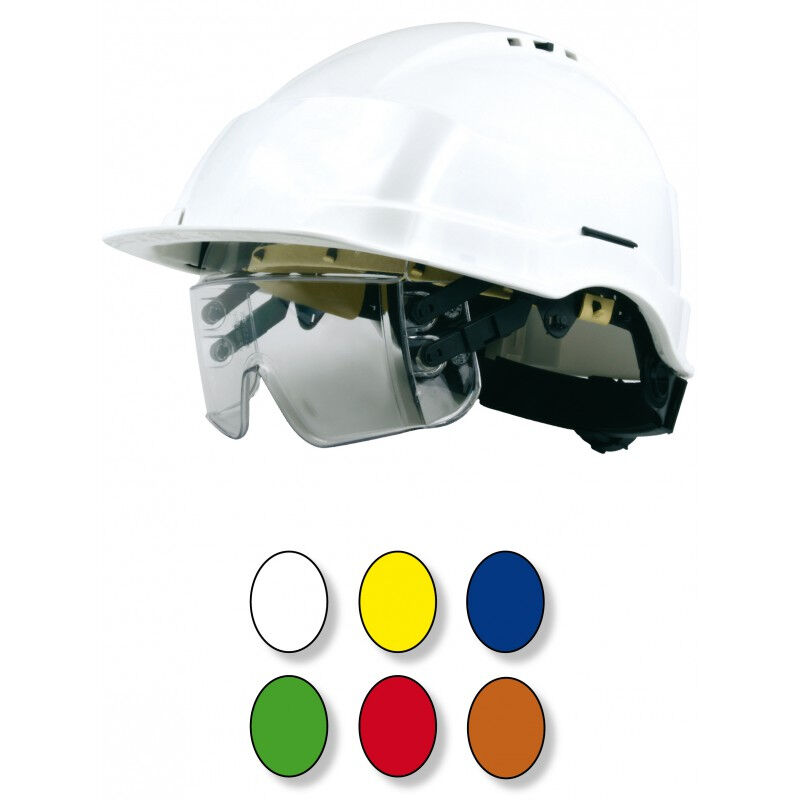 foto del prodotto casco arancione con occhialino integrato sotto la visiera singer casirisor2