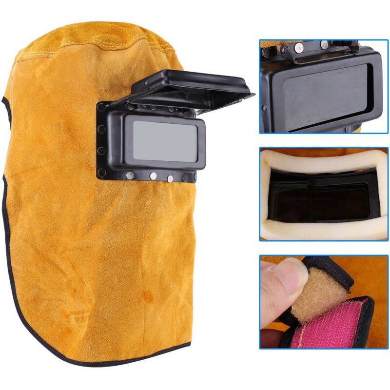 foto del prodotto casco da saldatura oscurante con lente, casco da saldatura traspirante con copertura ribaltabile, assorbimento del sudore, comodo