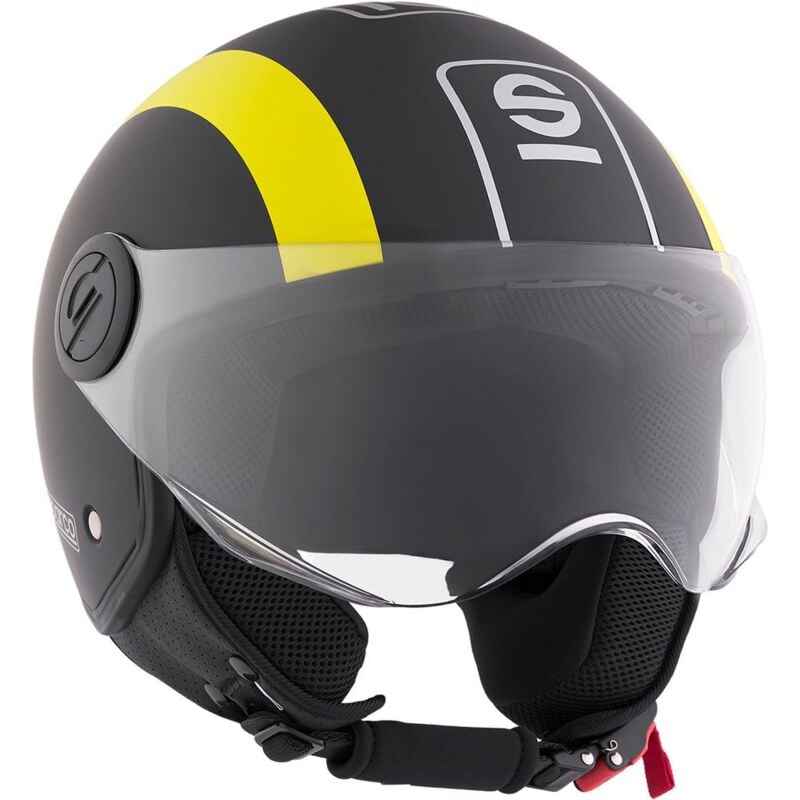 foto del prodotto casco demi jet per moto nero e giallo con calotta in abs taglia l sparco