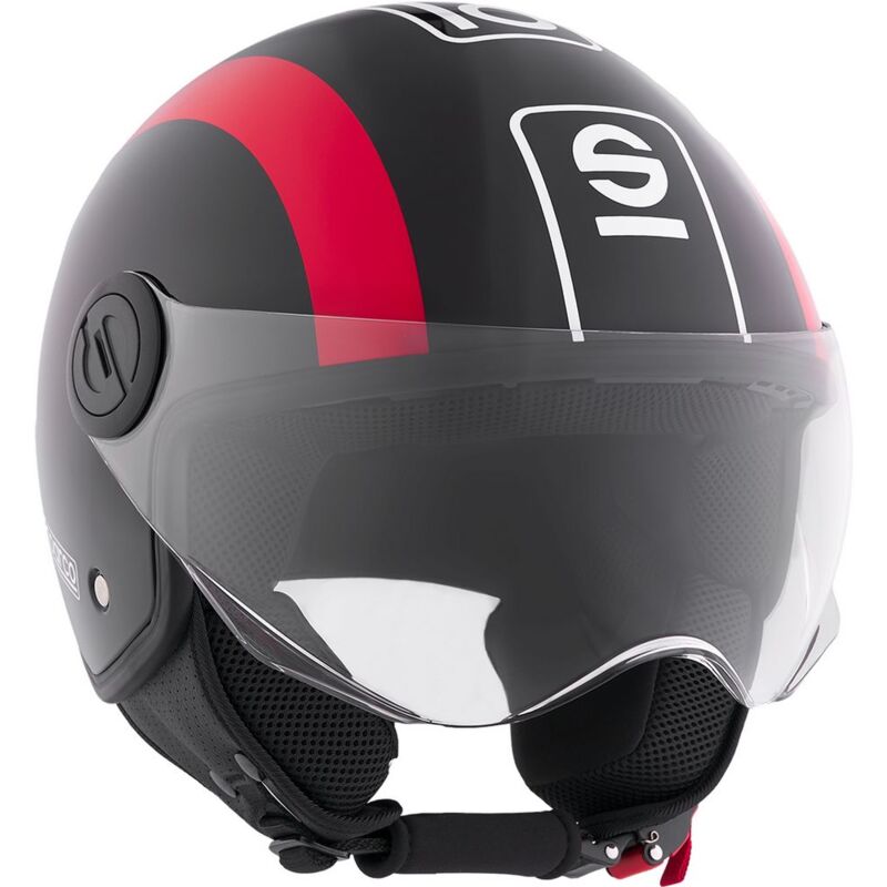 foto del prodotto casco demi jet per moto rosso e nero con calotta in abs taglia xl sparco