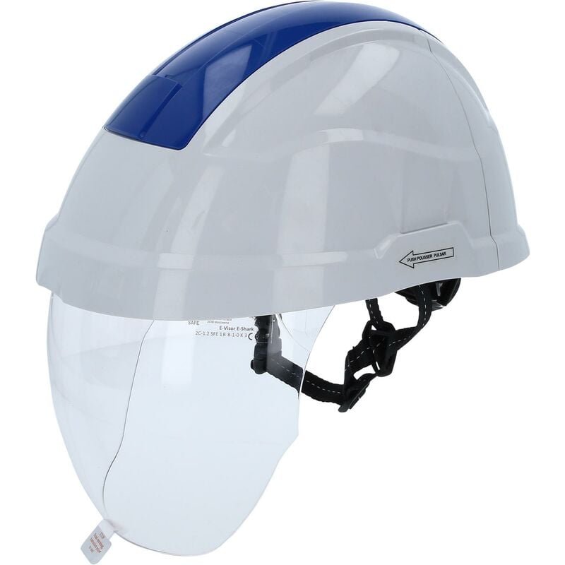 foto del prodotto casco di protezione da lavoro con protezione per il viso, blu