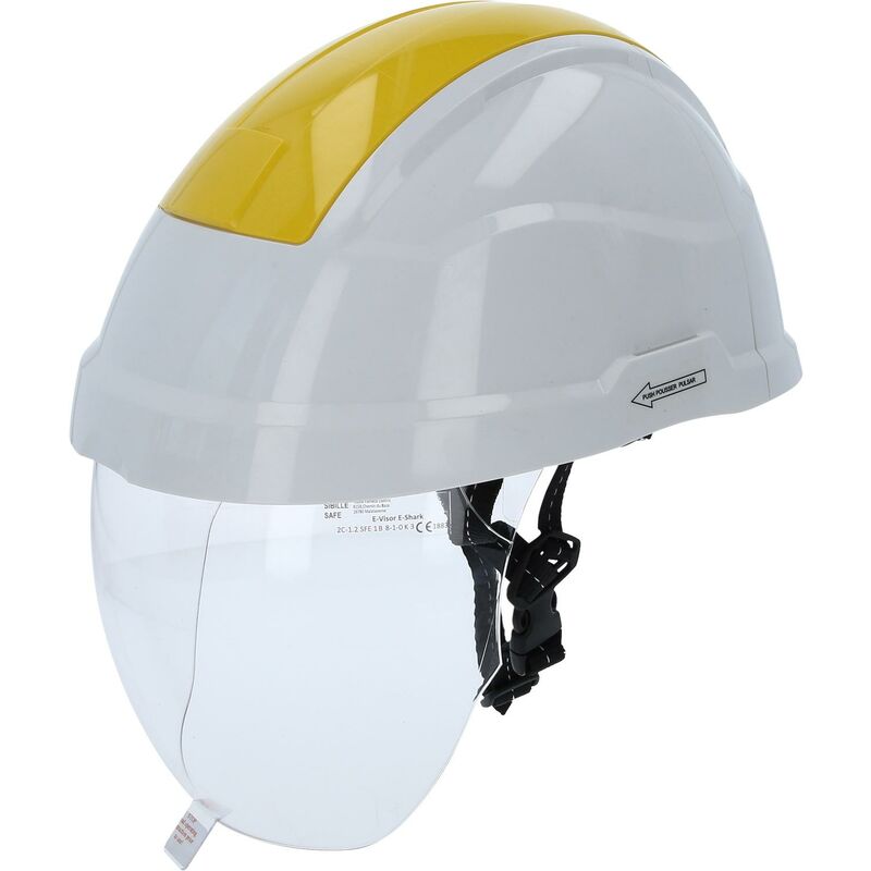 foto del prodotto casco di protezione da lavoro con protezione per il viso, giallo