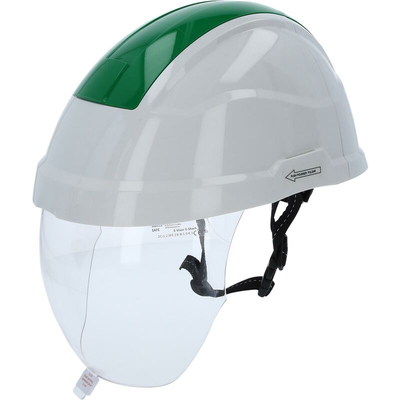 foto del prodotto casco di protezione da lavoro con protezione per il viso, verde