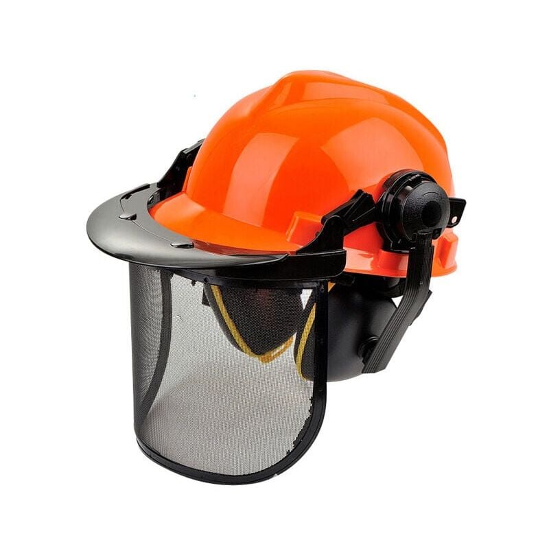 foto del prodotto casco di sicurezza forestale con protezione per il mento. en397 casco da lavoro riflettente, ventilato e leggero per applicazioni forestali, edili, elettriche e industriali (taglia unica, o)