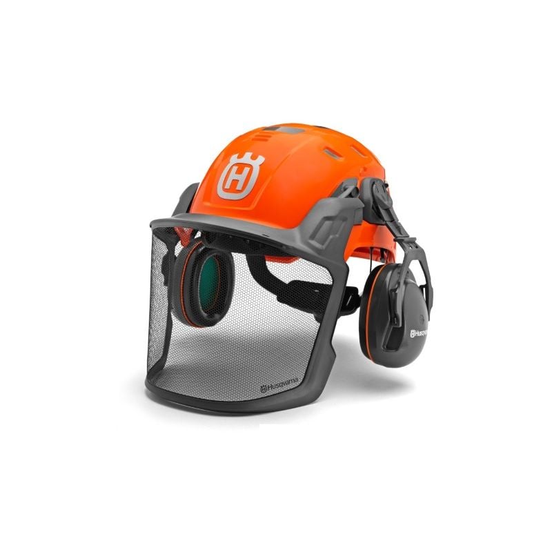 foto del prodotto casco elmetto forestale protettivo husqvarna technical con visiera e cuffie